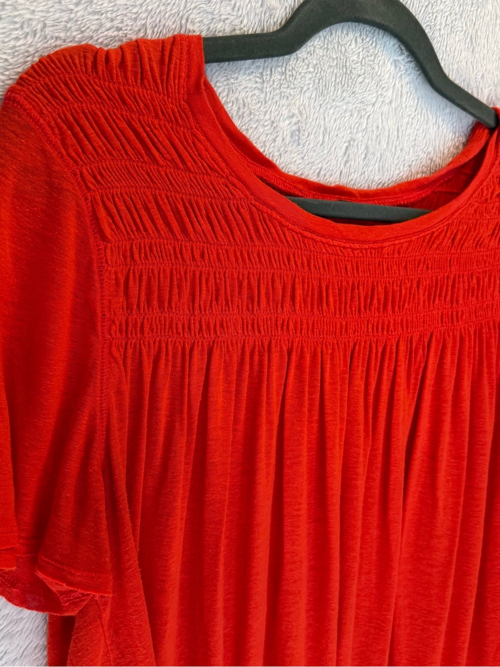 Free People Rued Orange Smocked Yoke Short Sleeve Boho Blouse Boho Festival Y2K